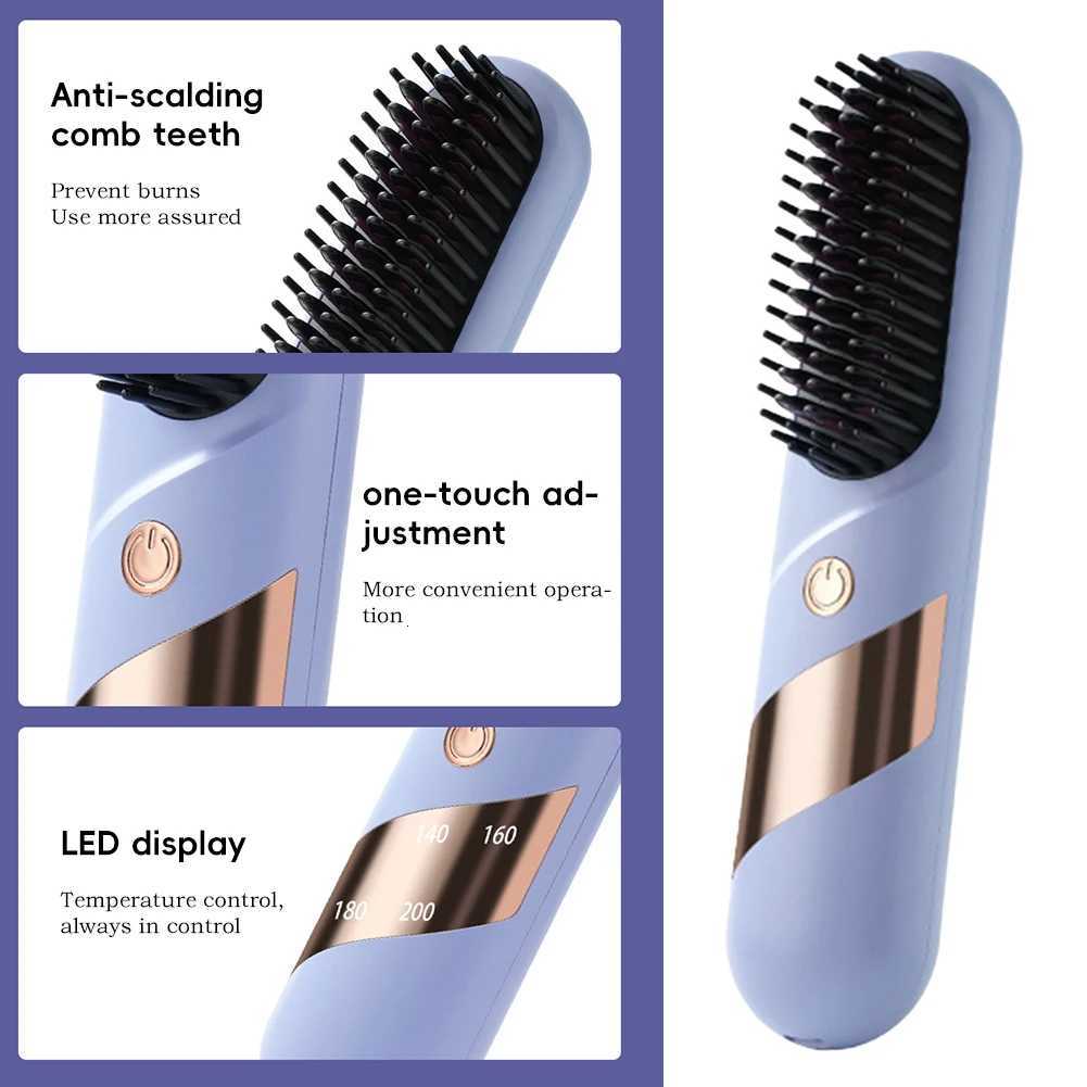 Electric LCD Usb Ceramic Heating Straight Hair Comb Wireless Portable Negative Ion Styling Tool Rechargeable Straightening Brush W250814