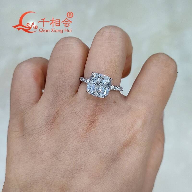 5ct 10x10mm Cushion Cut Moissanite Half Band Ring 925 Sterling Silver D Color VVS round Diamond Wedding Engagement Jewelry