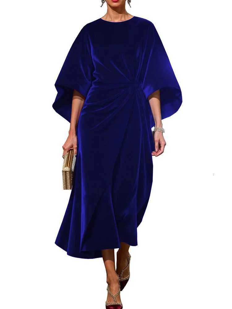 2025 Womens Fashion And Ele Gold Velvet Waist Dress Bat Sleeve Dress New Spring Autumn Solid Party Dresses Womens Dresses XJ250814