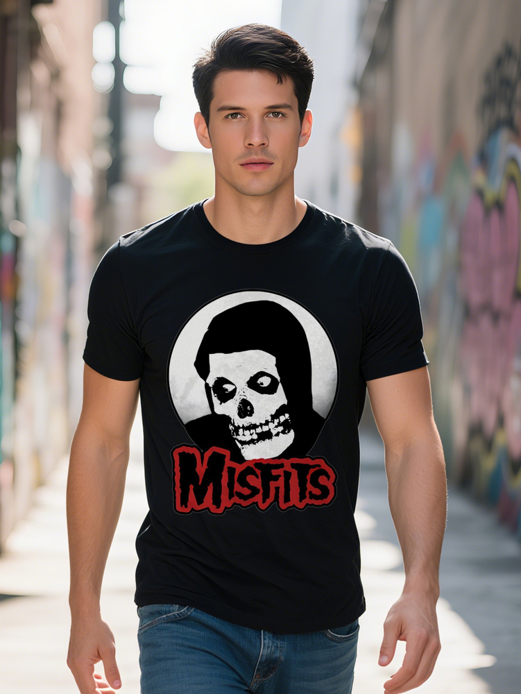 Men s Misfits Graphic T-Shirt Black Casual Crew Neck Tee with Skull Print Short Sleeve Summer Shirt Perfect Gift for