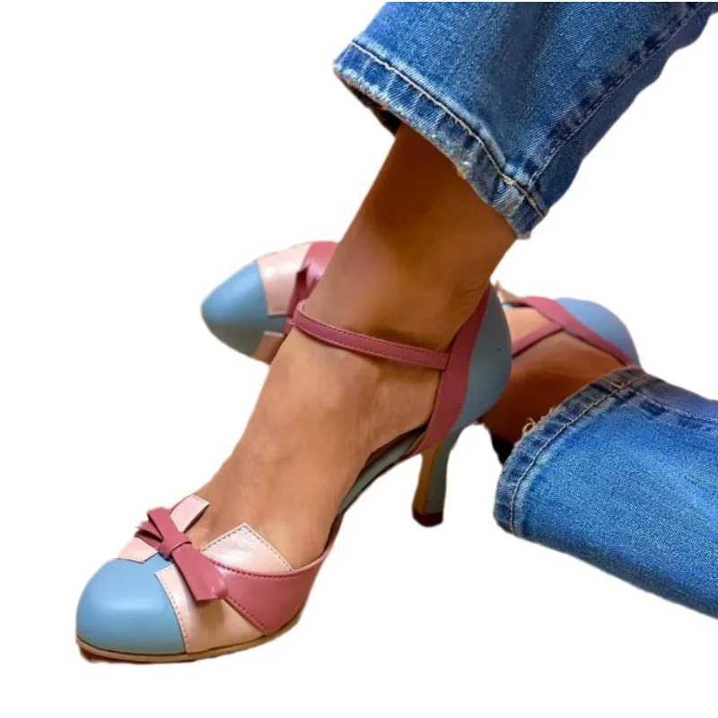 New Style Sweet Female Pumps Round Toe Small Heels 6cm Buckle Strap Bowknot Mixed Color Plus Size 34-43 Spring Dating Shoes W250814