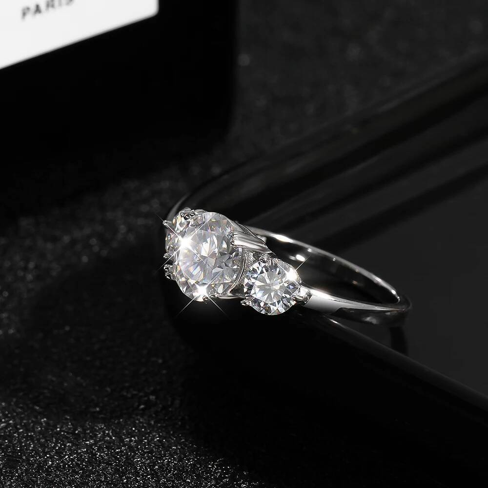 KNOBSPIN D VVS1 Moissanite Ring Original 925 Sterling Silver Plated 18k White Gold Eternity Band with GRA Wedding Ring for Women