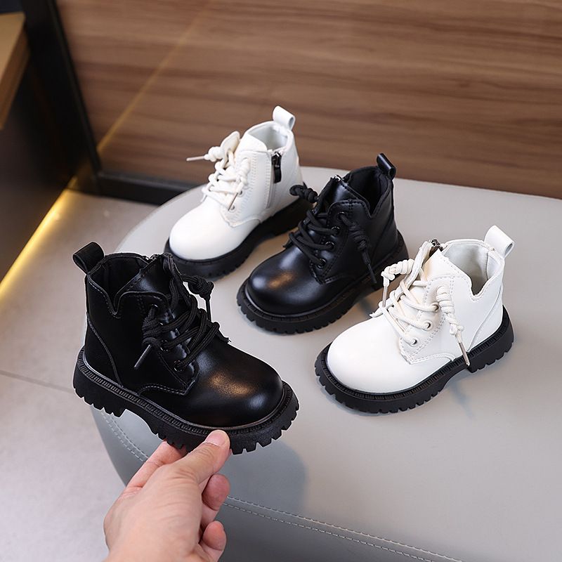 Autumn Winter Toddler Boots Boys Girls Leather Boots Plush Fashion Waterproof Non-slip Warm Kidsnest Kids Boots Shoes Size US5C-US12.5C