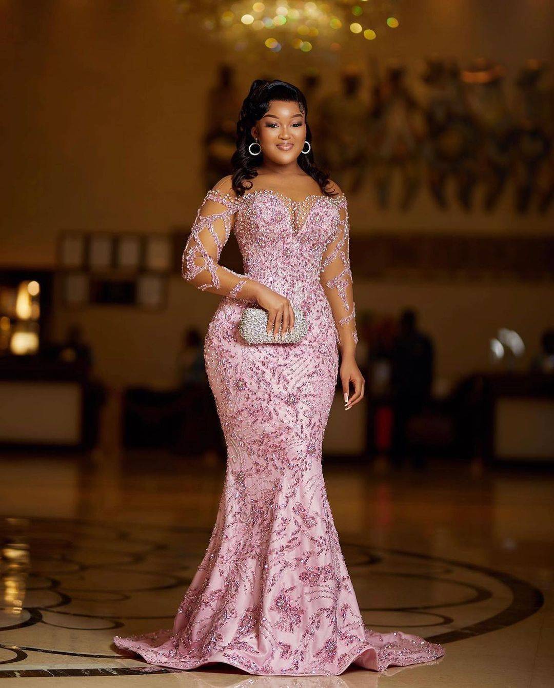 Exquisite Customized Mermaid Evening Dresses Long Sleeve Lace Appliques Prom Gowns Sequins Beadeds Plus Size Dresses