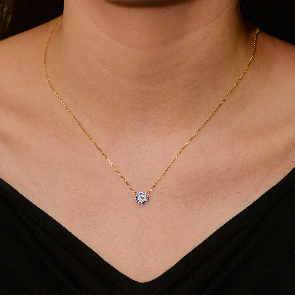 S Pure Sier Devil's Eye Necklace for Women Classic Round Inlaid Blue Eyes Mini Pendant Collarbone Chain Jewelry for Women