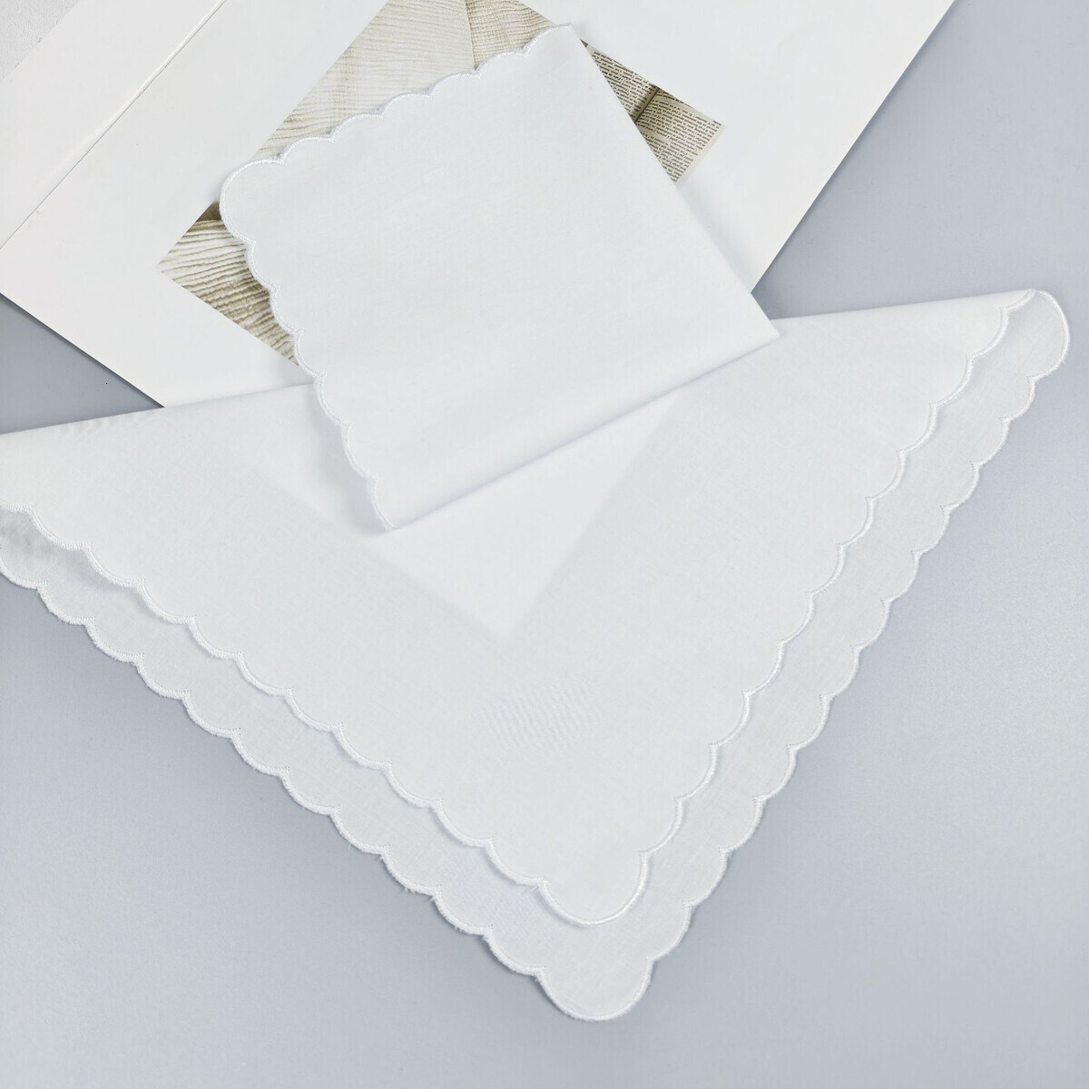 Wedding season Christmas 28cm * 11in white pure cotton embroidered moon edge handkerchief combed cotton 5/10PCS