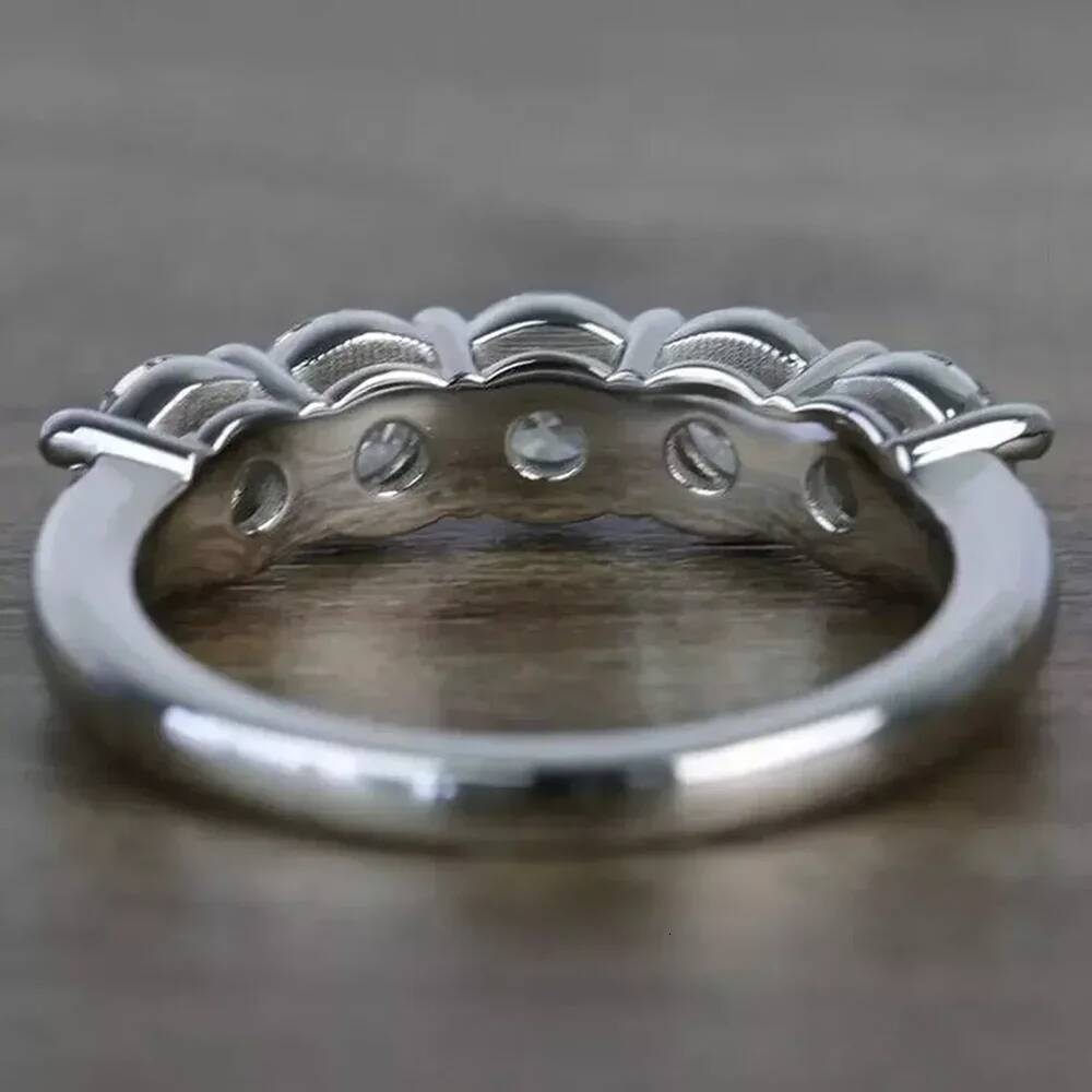 5 Stone Round Brilliant Cut Moissanite Wedding Rings Half Eternity Band 925 Silver 4mm Lab Diamond Wedding Ring for Women Men