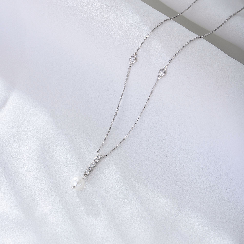 Ins Style Simple Geometric Tassel Pearl Necklace for Women, Niche Design Sense, Pure Sier Zircon Clavicle Chain Jewelry for Women