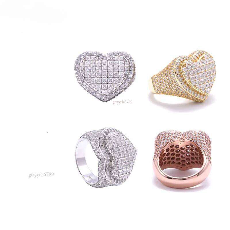 hip-hop jewelry heart-shaped full dia moissanite sterling sier trendy brand personalized mens and womens ring