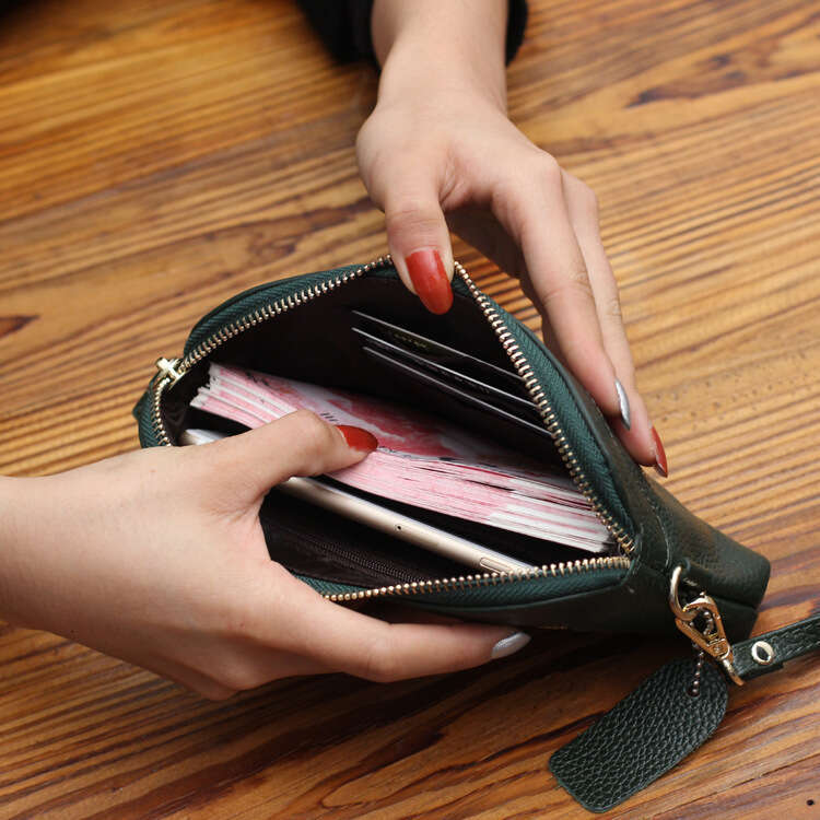 Top Layer Cowhide New Women's Fashion Little Bee Large Cash Slot Shell-shaped Clutch Long Wallet