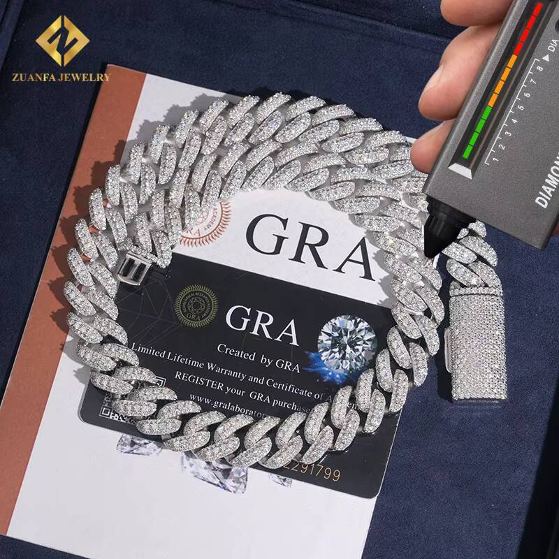 Fashion 15MM Cuban Link Chain Sterling Sier Moissanite VVS1 Iced Out Fine Jewelry Pass Dia Tester Bracelet