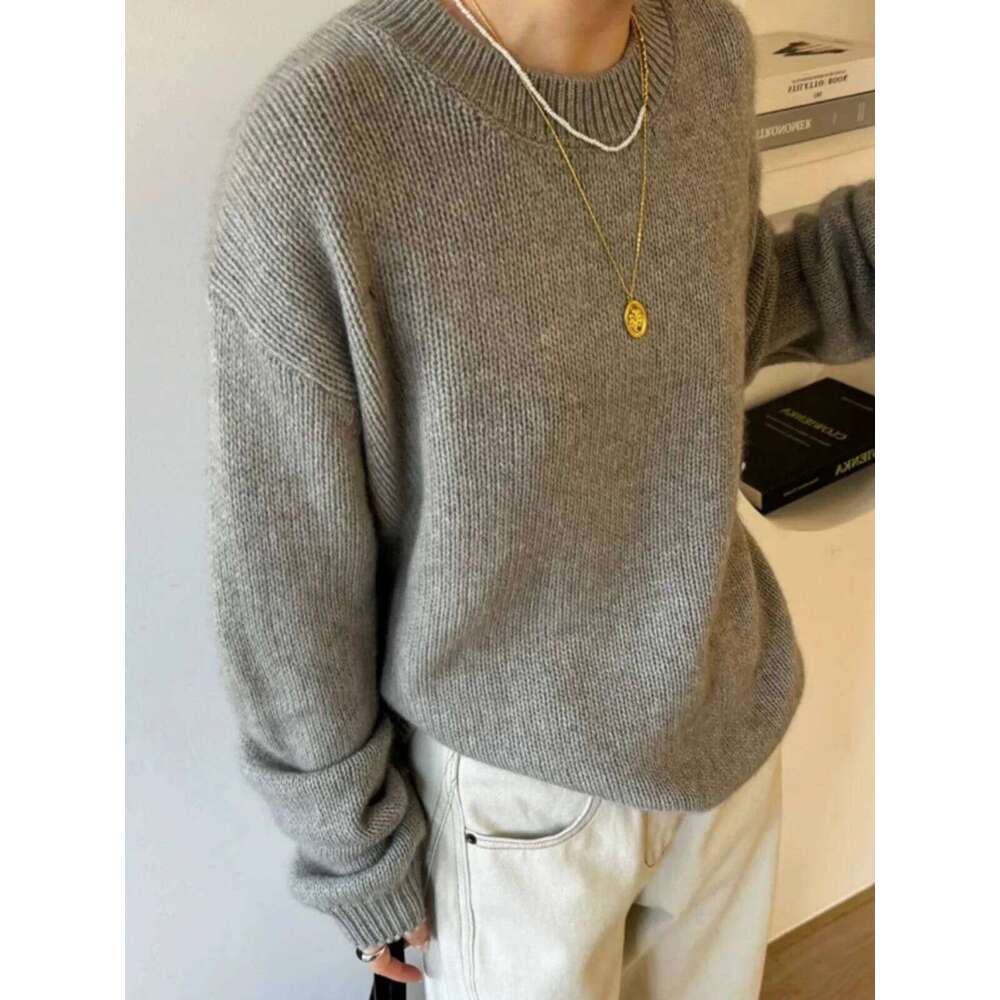 European-Style Round Neck 100 Pure Cashmere Women's Pullover Long Sleeve Lazy Loose Thickened Wool Base Sweater 20250809