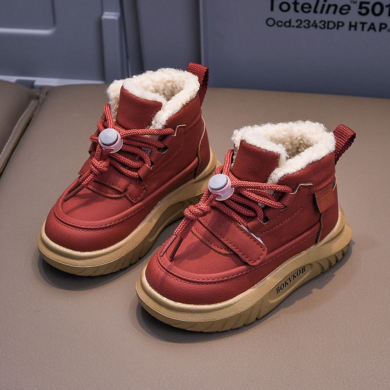 Toddler PU Leather Snow Boots For Children Thick Warm Boy's Cotton Shoes Kidsnest Anti-slip Girl Fur Boots For Kids Winter Plush Shoes Size US5.5