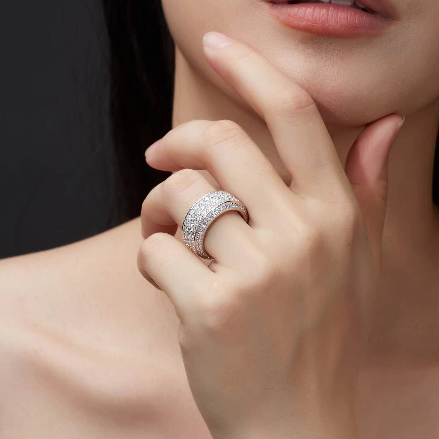 Factory Direct Moissanite S Sier Gold Plated Iced Out Multi Row Design Hip Hop Jewelry Ring