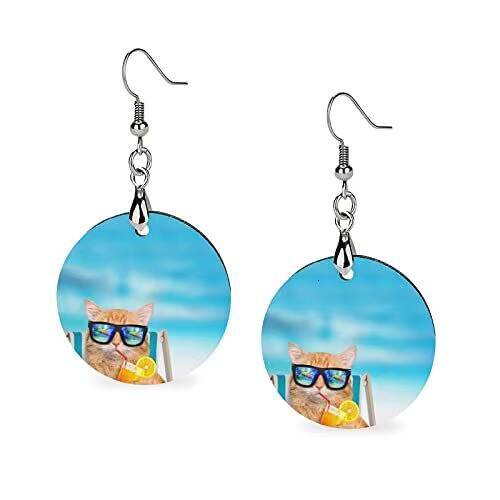 Cat Print Wooden Hoop Earrings Creative Exaggerated Twisted Large Circle