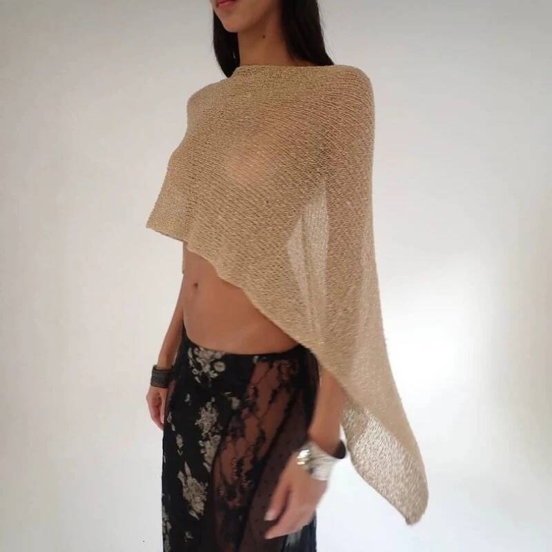 2025 Off Shoulder Knitted Top fashion with Lace and Hollow Out One Shoulder Design Summer Beach Cover Resort Wear Y K Bohemian Women's Designer T