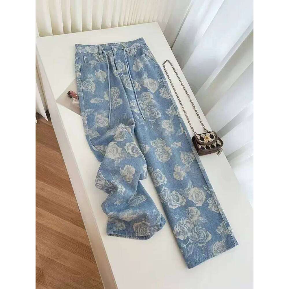 European and American street straight tube slim women high waist jeans punk fashion popular drag pant casual wide leg pants