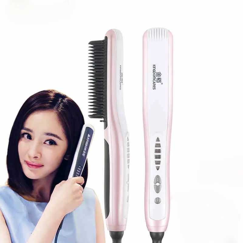 Professional Tourmaline Ceramic Heating Hair Straightener Comb Brush Curler Styling Tools Electric Hair Straightening Brushes W250814