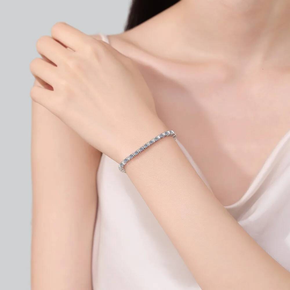 NKHOG 3mm Full Moissanite Tennis Bracelet Women Men 925 Sterling Silver Hand Chain Buckle Bangle Gift Fine Jewelry Pass Test GRA