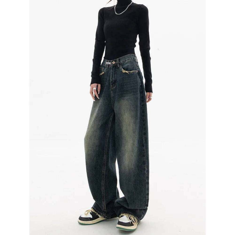 Spring Autumn Wide Leg Women High Waist Denim Trousers Women's Jeans Haruku Vintage BF Style Loose Femme Streeetwear