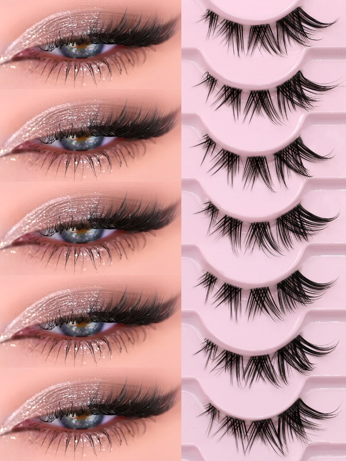 GROINNEYA Cat Eye Lashes Half Soft Natural Faux Mink Eyelashes Look Wispy Winged End Elongated 250811