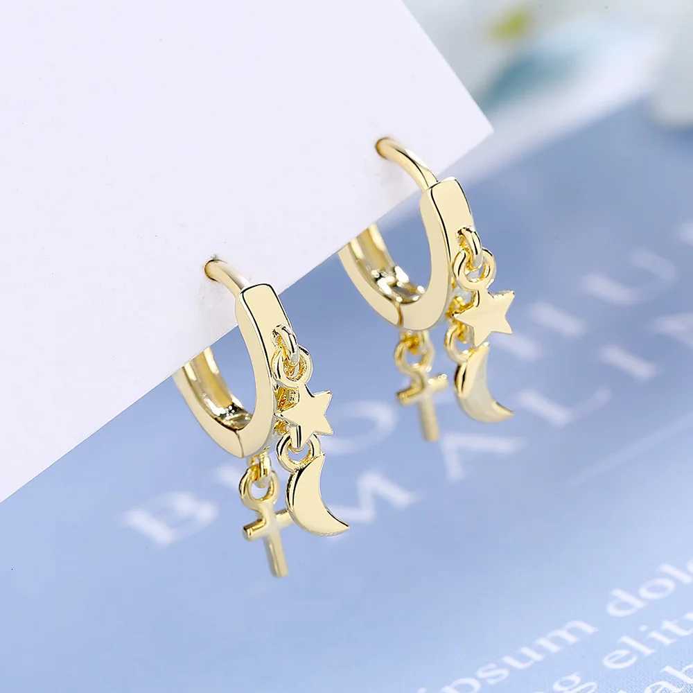 Fashion Small Simple Rhinestone Star Ear Buckle Hoop Earrings For Women Punk Cross Moon Sun Earrings Party Jewelry Wholesale XJ250814
