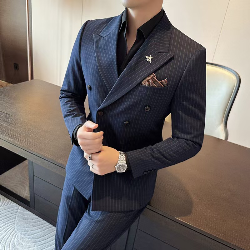 T1428 three-piece suit autumn and winter peaked lapel double-breasted casual business suit