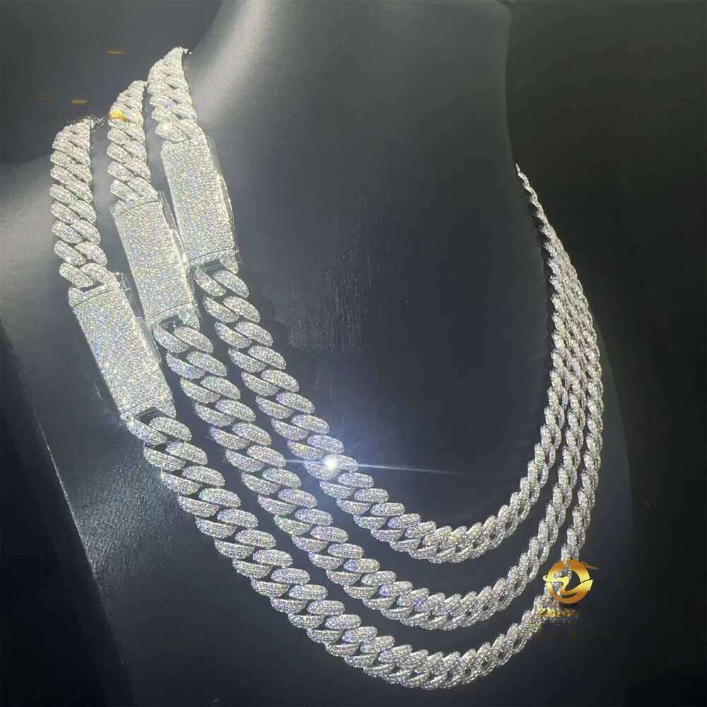 Best Selling Pass Tester 10mm Two Rows Sterling Sier Iced Out Hip Hop FL Moissanite Dia Cuban Link Chain Men