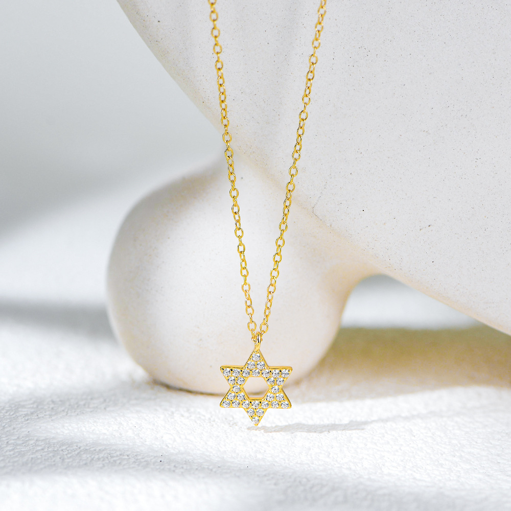 S Pure Inlaid Dia Hexagram Pendant Necklace for Women High-end Ins Micro-inlaid Zirconia Clavicle Chain Sier Jewelry Jewelry for Women