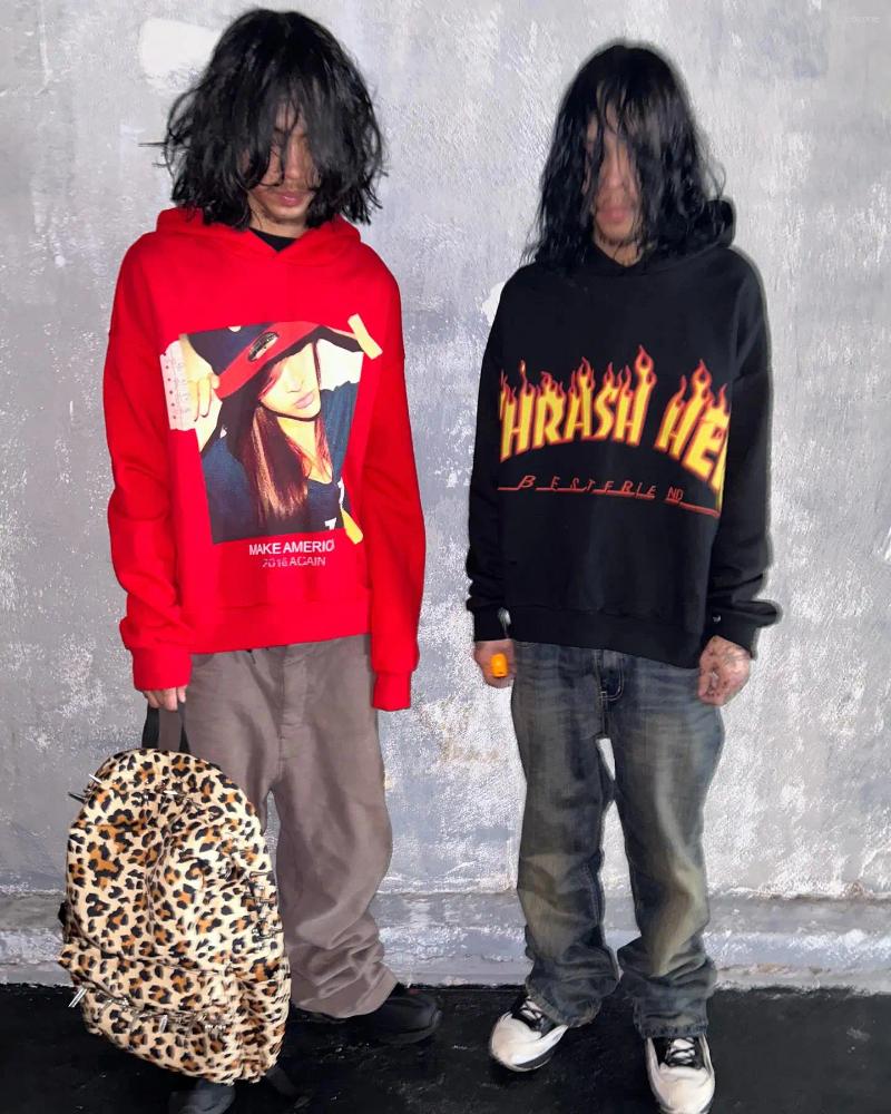 Mens Hoodies Harajuku Gothic Oversized Hoodie Drolandmiller Punk Women Streetwear Tops Grunge Sweatshirt Goth Clothes