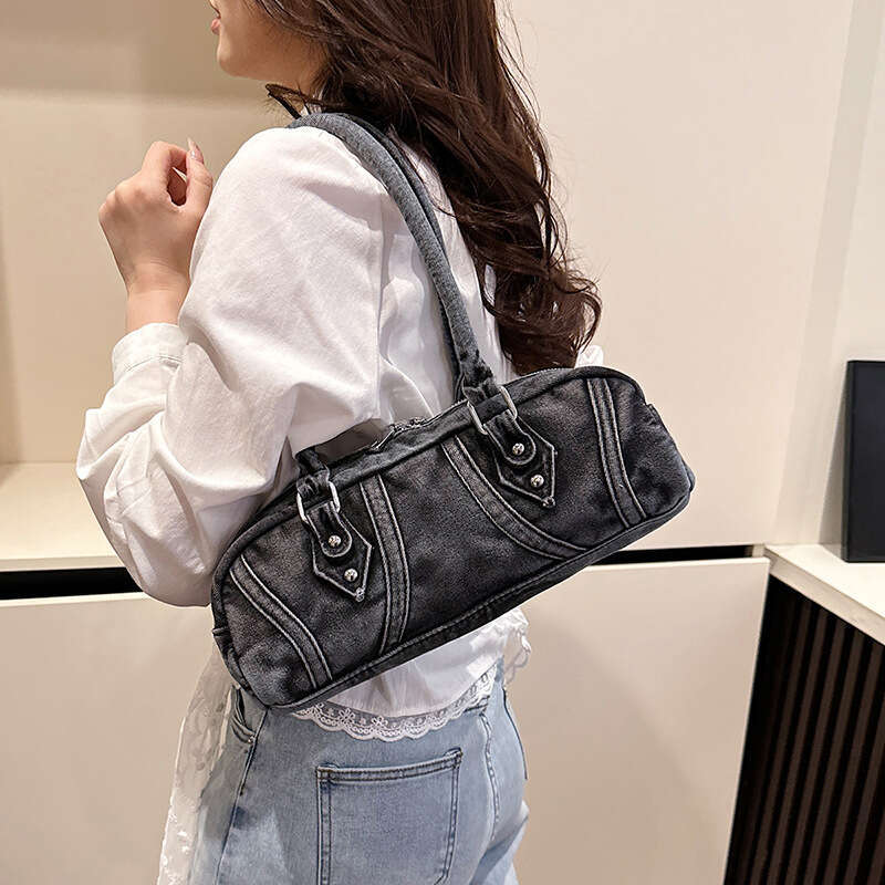 2025 New Fashion Bags Designer Women Distressed Denim Underarm Women's Handbag Bowling Trendy Boston Bag