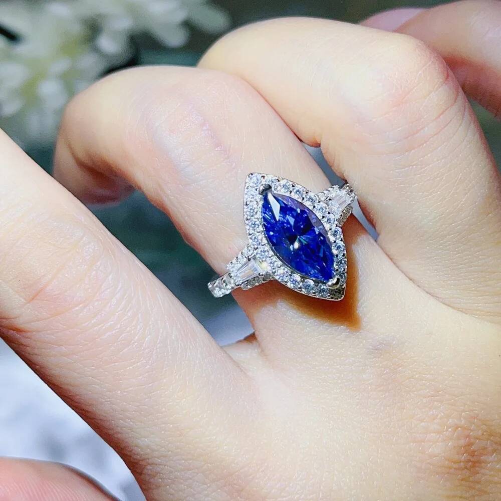 NKHOG 1-2CT Colorful Moissanite Rings For Women 925 Sterling Silver Marquise Cut Diamond Wedding Engagement Band Luxury Jewelry