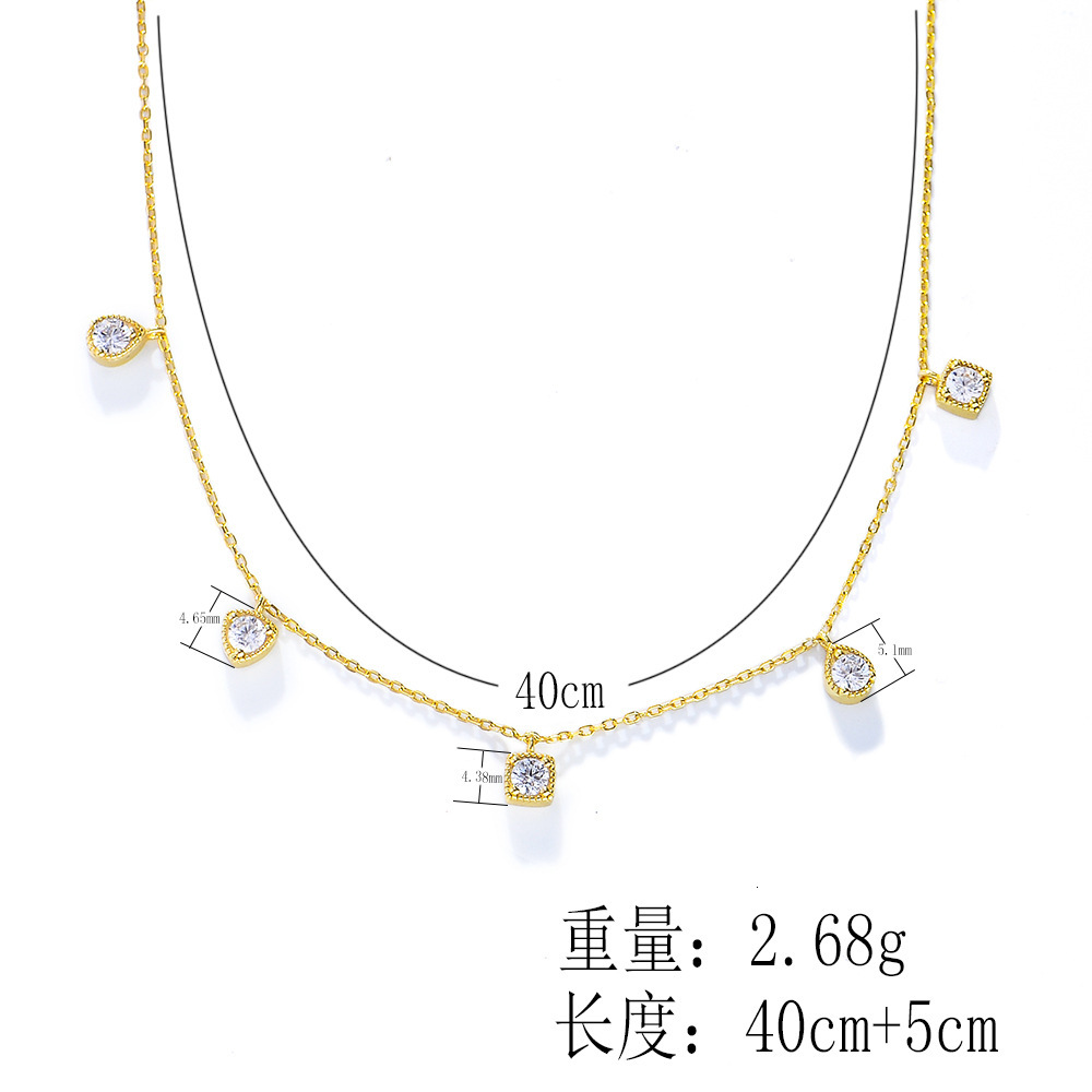 Pure Sier Simple Versatile Zircon Collarbone Chain INS Geometric Small Square Inlaid Dia Pendant Necklace