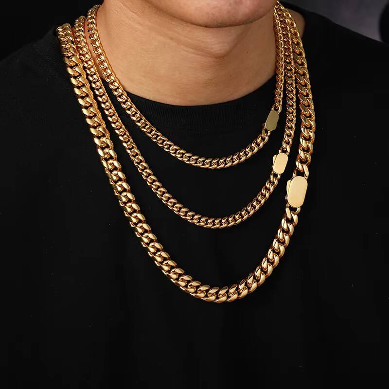 Vente En Gros Bijoux En Acier Inoxydable Chaine Cubaine Collier Bracelet PVD 18k 8mm10mm12mm14mm Stainless Steel Cuban Chain