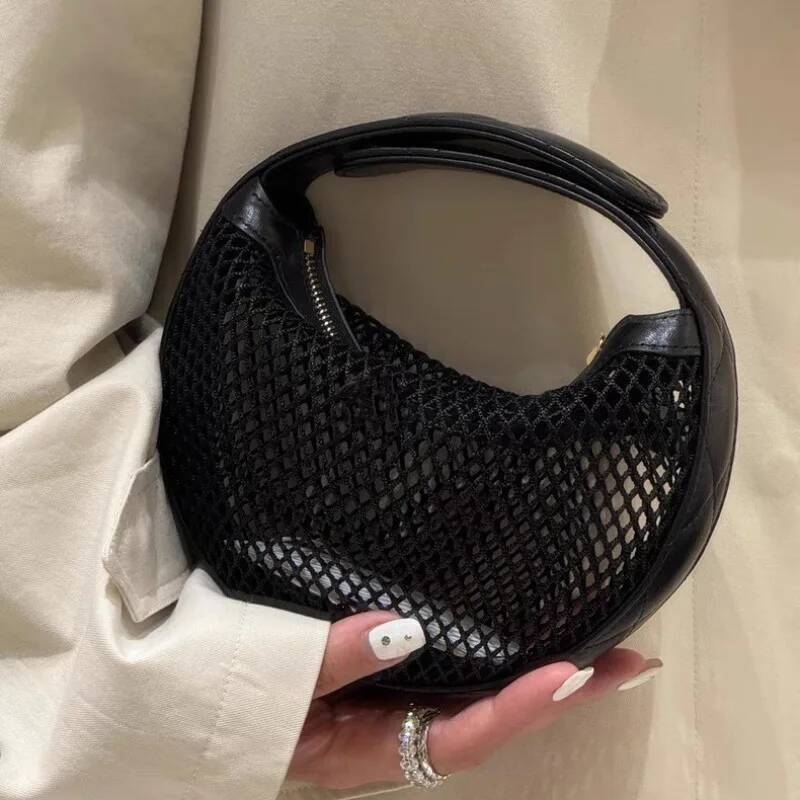 Black Fishing Bag New Niche Design Ins Fashion Summer Hollow Net Vacation Beach Bags Women's Hand-held Shoulder Purses high-quality