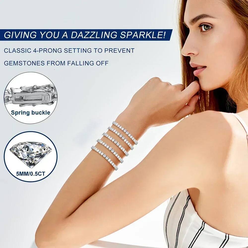 Real Moissanite Tennis Bracelet for Women Men 2.5-6.5mm Lab Diamond Bangle with Certificates 925 Sterling Silver Fine Jewelry