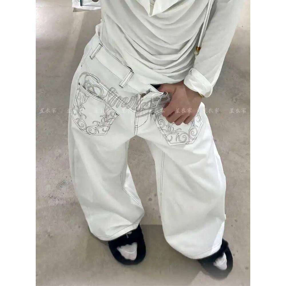Women Embroidery Baggy Jean Japanese Y2K Streetwear Haruku Denim Pants Hip-pop 2000s Wide Leg High Street Cyber Punk Tomboy