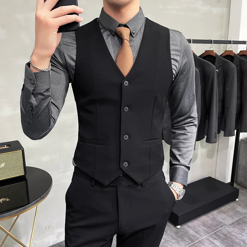 S7XL Highend Solid Color Elastic Mens Casual Business Vest Groom Wedding Suit Party Waist Coat 250805