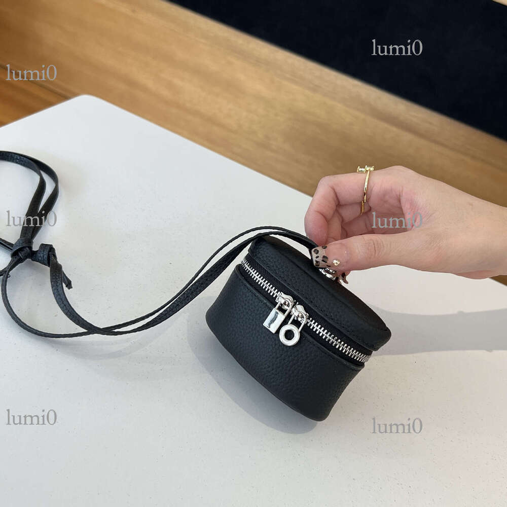 Ins Style Simple Portable Neck Lipstick Makeup Genuine Leather Earphone Top Layer Cowhide Mini Bag Hanging Ornament