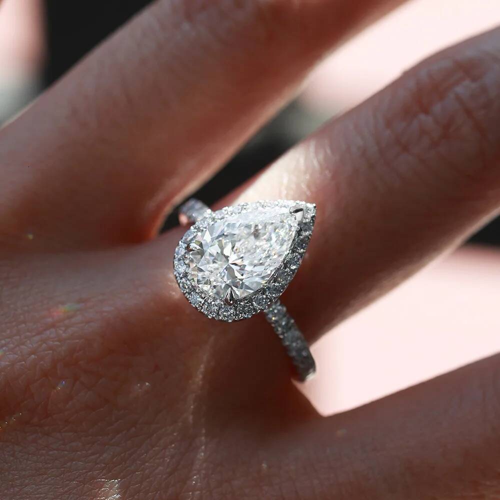 BXINY GRA Certified 1/2CT Pear Cut Moissanite Rings S925 Silver Water Drop Lab Diamond For Women Halo Wedding Bands Fine Jewelry
