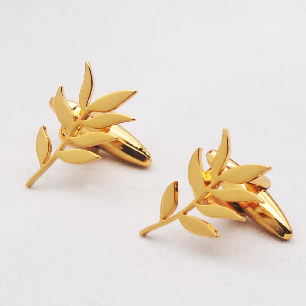 Wholesale Fashion Cufflinks Stainless Steel Olive Branch Pattern Cuff Ornaments Wedding Father Husband Holiday Gifts 250812