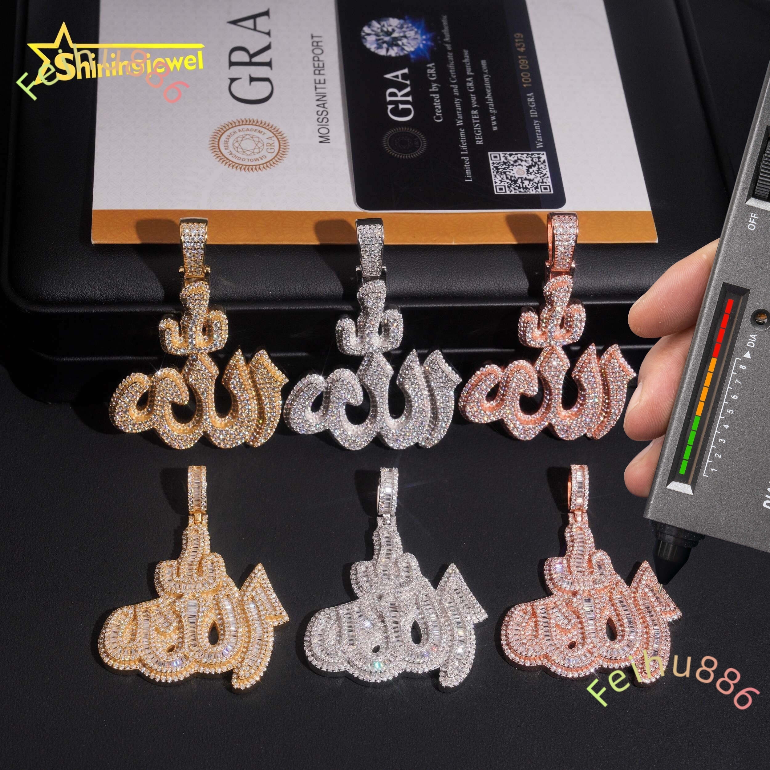 Fine Jewelry Top Quality Iced Out 925 Sterling Silver Mens Allah Moissanite Hip Hop Pendant