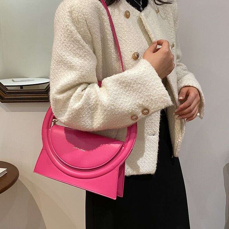 Top Brand Handbags For Women 2023 Fashion Big Round Handle Design Clutch Pu Leather Lady Crossbody Shuolder Bag