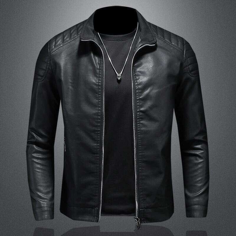 Clothing Stand Collar Men's Trendy New Leather Jacket Slim Fit Of Handsome Spring And Autumn Menswear