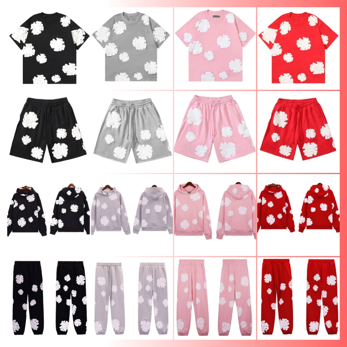 Men's T-shirt designer T-shirt hoodie sleeves sweat Pants and shorts suit man pants green red black Round neck T-shirt floral unisex oversized pants Foam Print S-XL