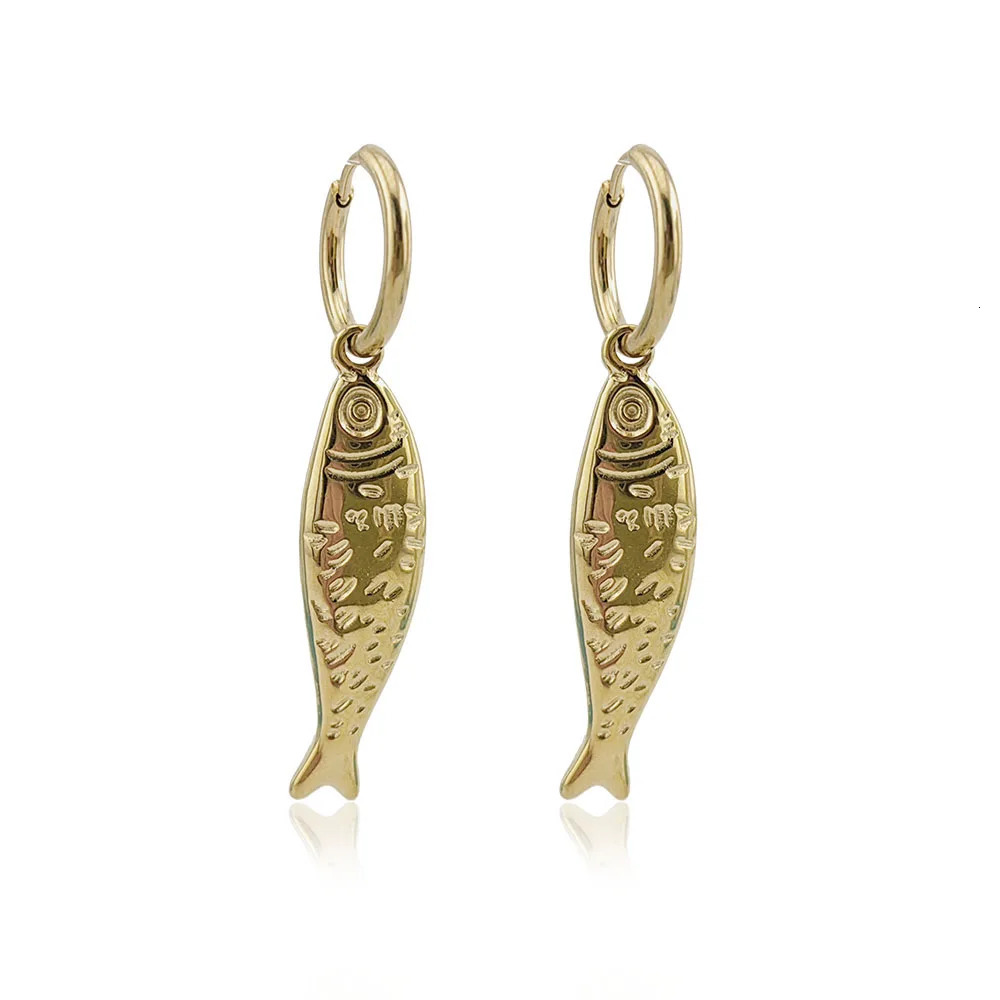 2025 Trend Woman Stainless Steel Seahorse Shell Fish Earrings Summer Fish Skeleton Hoop Earrings Charms 250812