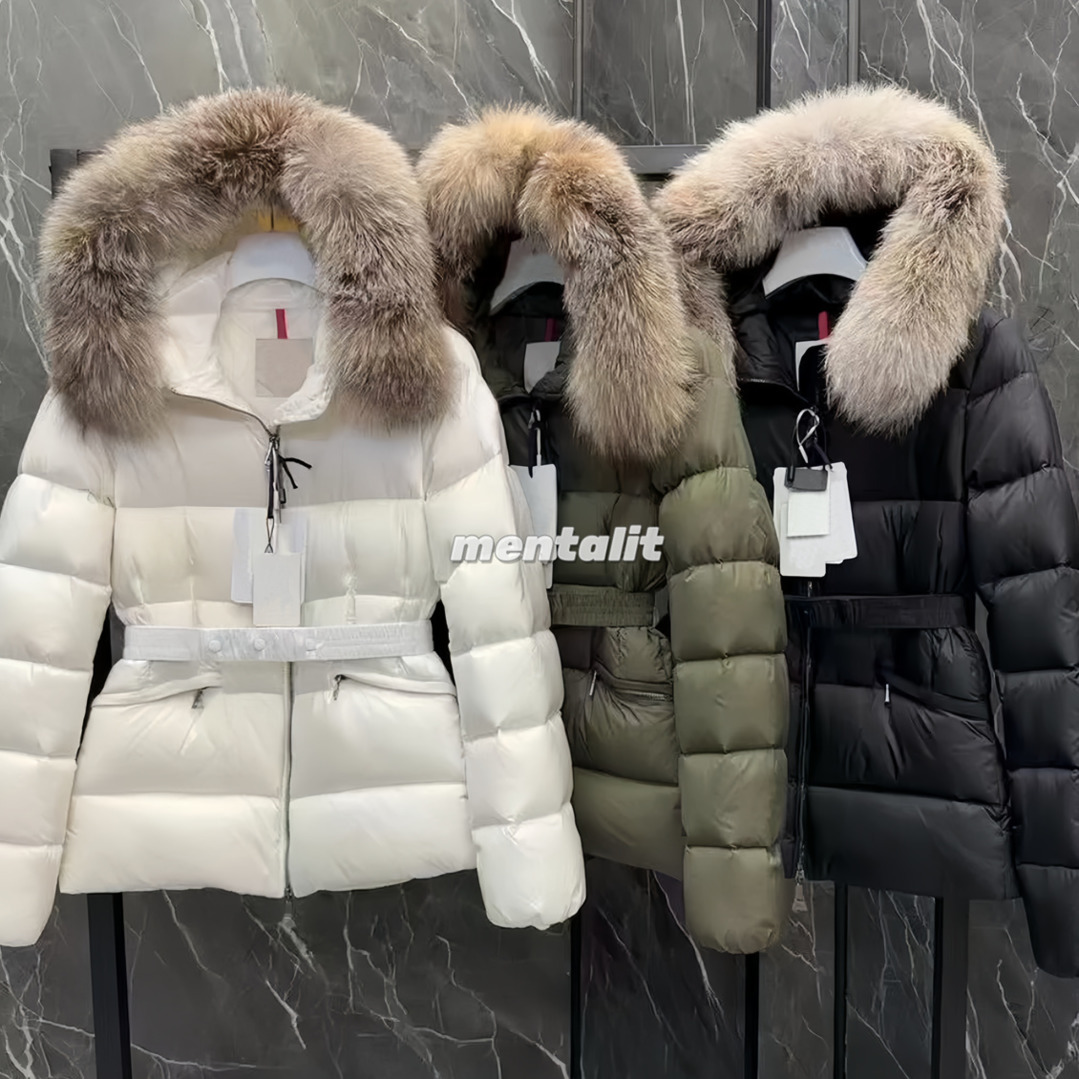 Designer luxury winter Womens down jackets Boed fur coats real Wild fox fur collar warm fashion parkas matched belt lady cotton coats outerwear Retract your waist
