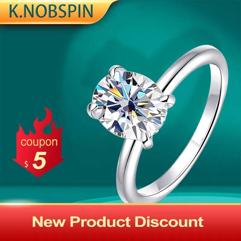 KNOBSPIN D VVS1 Oval Moissanite Rings 4 Prong Setting Classic Trendy Women Engagement Wedding Band GRA Certified 925 Sliver Ring