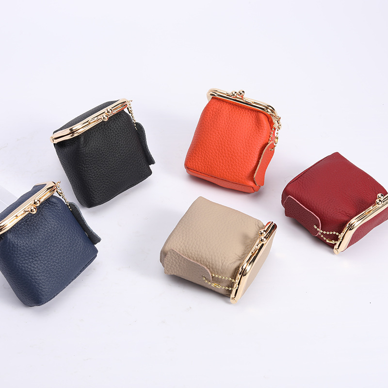 Genuine Leather Mini Lychee Pattern Lipstick Case Ins Style Multifunctional Storage Bag Coin Purse Wallet