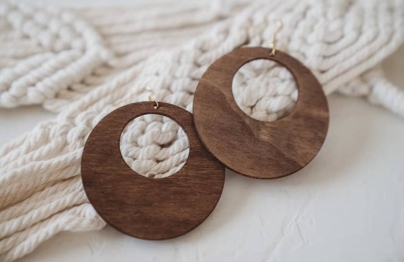 Splicing High-Quality Hook Loop Exaggerated Wooden Earrings